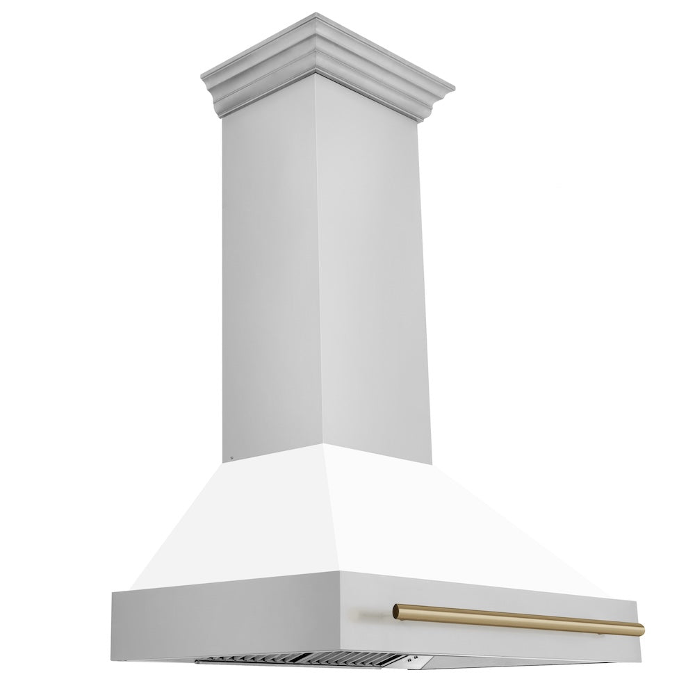 Autograph Edition 36 In. Stainless Steel Range Hood With White Matte Shell And Champagne Bronze Handle 8654STZWM36CB