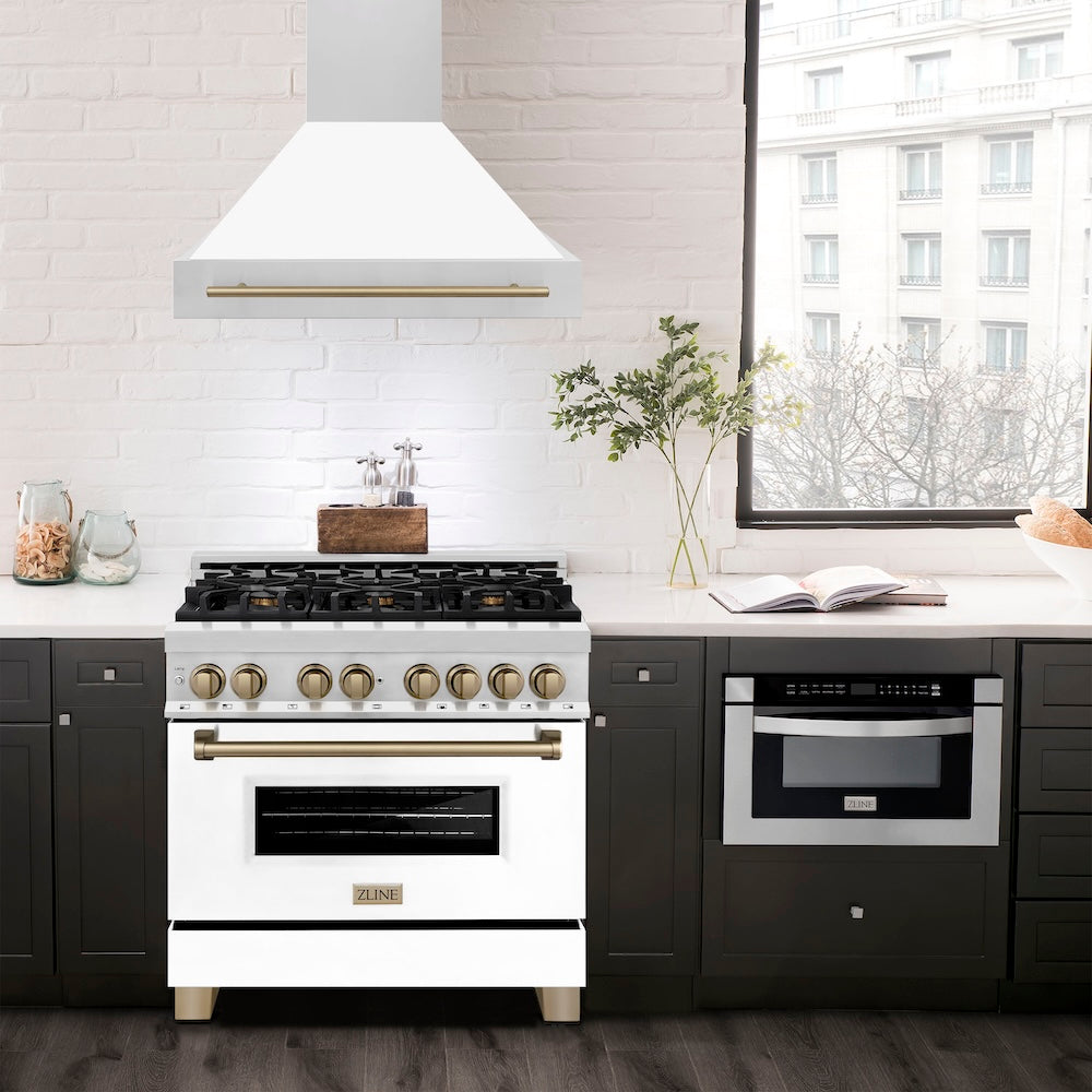 Autograph Edition 36 In. Stainless Steel Range Hood With White Matte Shell And Champagne Bronze Handle 8654STZWM36CB