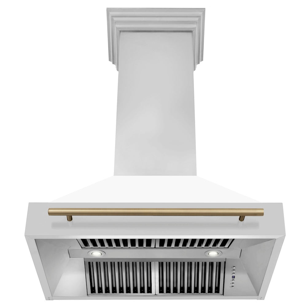 Autograph Edition 36 In. Stainless Steel Range Hood With White Matte Shell And Champagne Bronze Handle 8654STZWM36CB