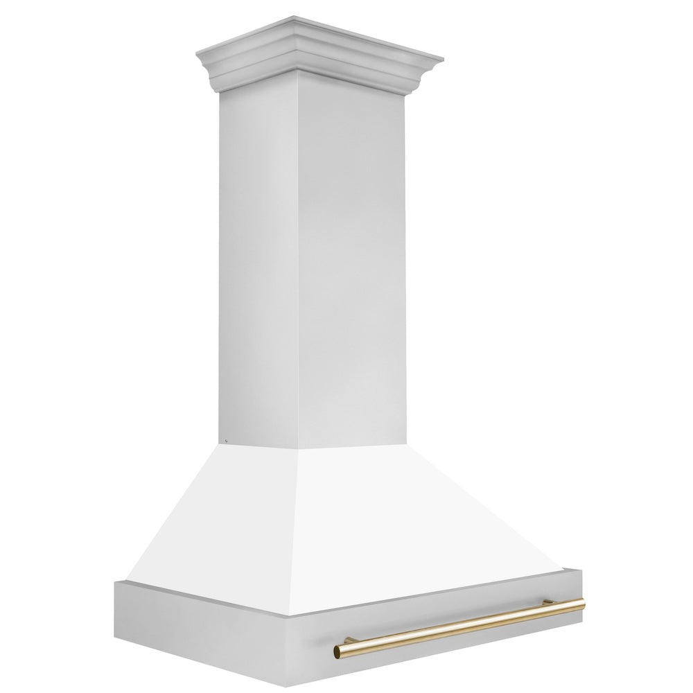 Autograph Edition 36 In. Stainless Steel Range Hood With White Matte Shell And Polished Gold Handle 8654STZWM36G
