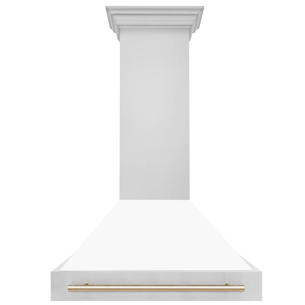Autograph Edition 36 In. Stainless Steel Range Hood With White Matte Shell And Polished Gold Handle 8654STZWM36G