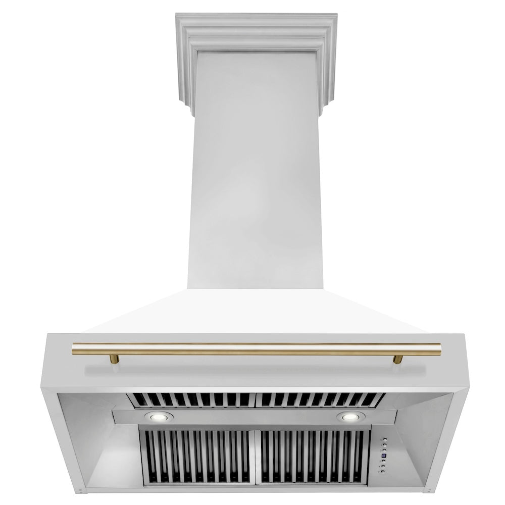 Autograph Edition 36 In. Stainless Steel Range Hood With White Matte Shell And Polished Gold Handle 8654STZWM36G