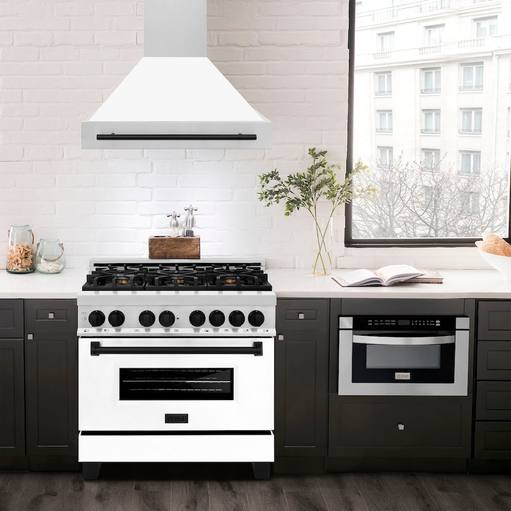 Autograph Edition 36 In. Stainless Steel Range Hood With White Matte Shell And Matte Black Handle 8654STZWM36MB