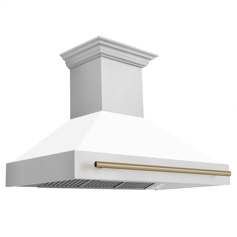 Autograph Edition 48 In. Stainless Steel Range Hood With White Matte Shell And Champagne Bronze Handle 8654STZWM48CB