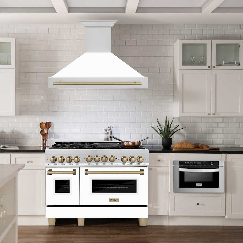 Autograph Edition 48 In. Stainless Steel Range Hood With White Matte Shell And Champagne Bronze Handle 8654STZWM48CB