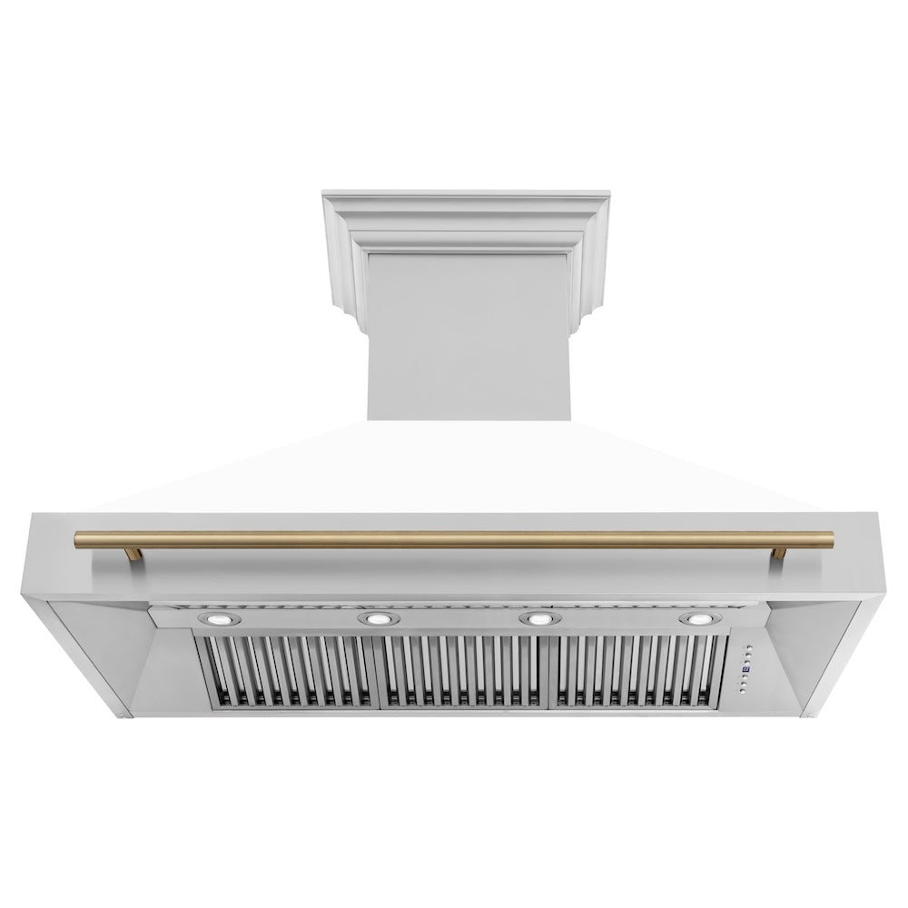 Autograph Edition 48 In. Stainless Steel Range Hood With White Matte Shell And Champagne Bronze Handle 8654STZWM48CB