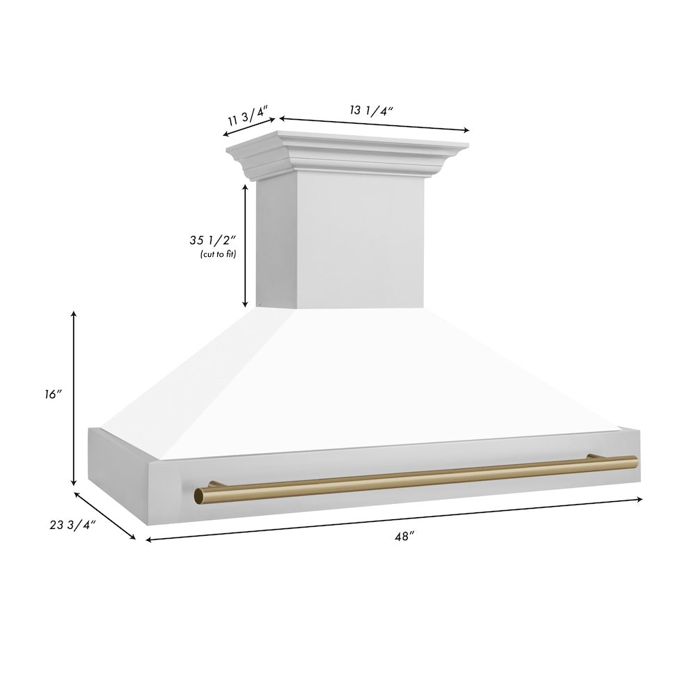 Autograph Edition 48 In. Stainless Steel Range Hood With White Matte Shell And Champagne Bronze Handle 8654STZWM48CB