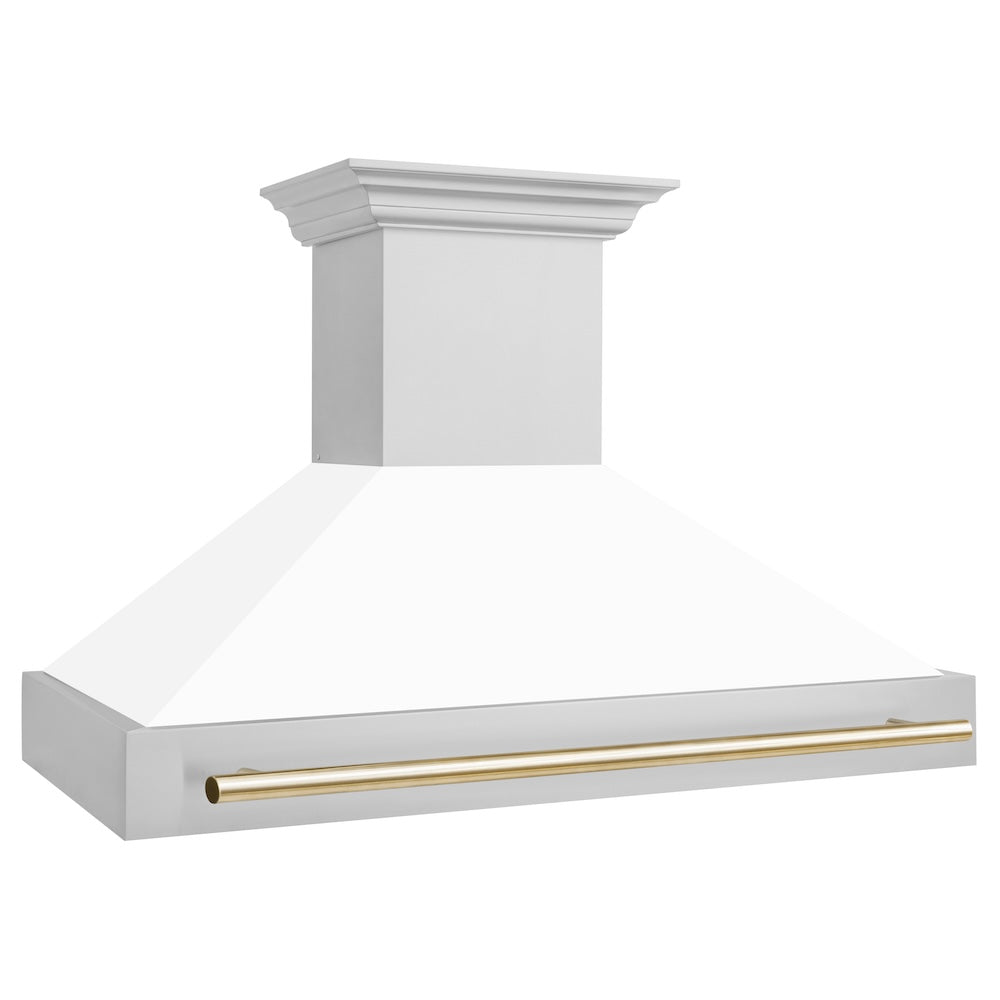 Autograph Edition 48 In. Stainless Steel Range Hood With White Matte Shell And Polished Gold Handle 8654STZWM48G