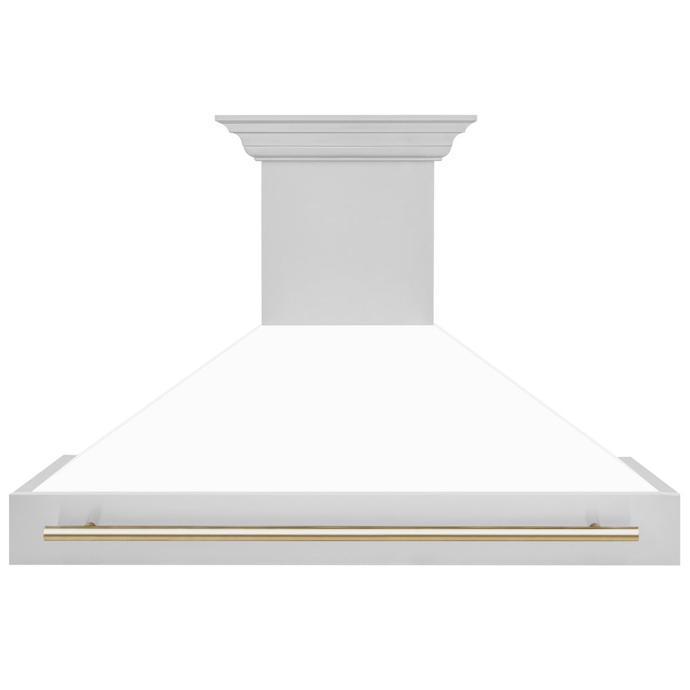 Autograph Edition 48 In. Stainless Steel Range Hood With White Matte Shell And Polished Gold Handle 8654STZWM48G
