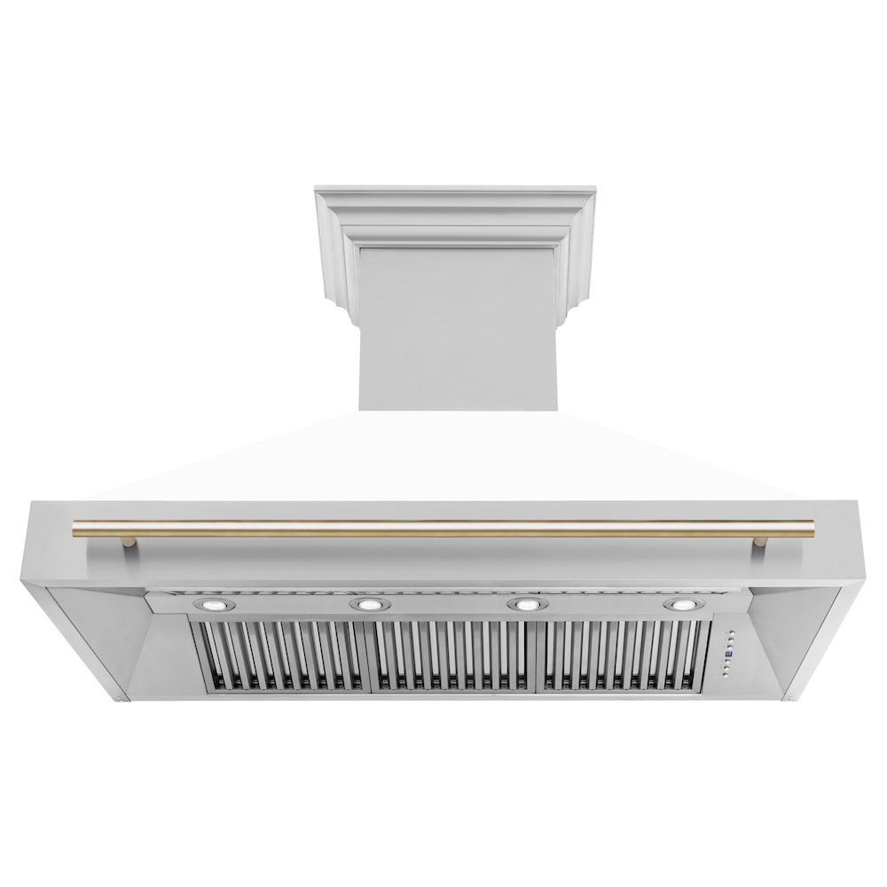 Autograph Edition 48 In. Stainless Steel Range Hood With White Matte Shell And Polished Gold Handle 8654STZWM48G