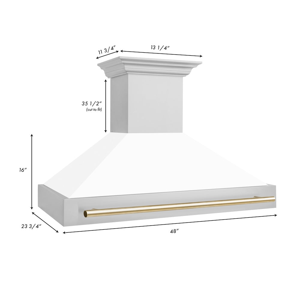 Autograph Edition 48 In. Stainless Steel Range Hood With White Matte Shell And Polished Gold Handle 8654STZWM48G