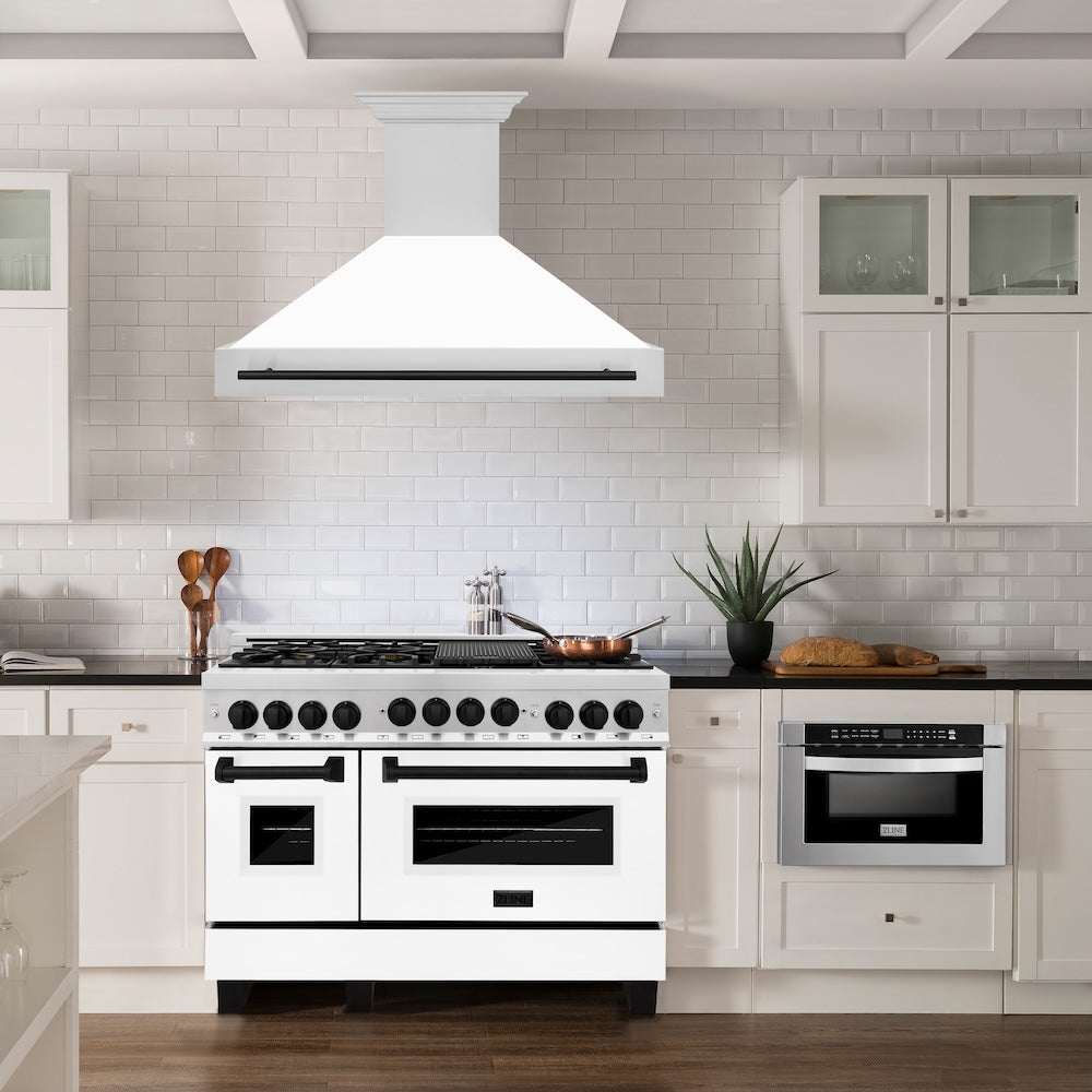 Autograph Edition 48 In. Stainless Steel Range Hood With White Matte Shell And Matte Black Handle 8654STZWM48MB