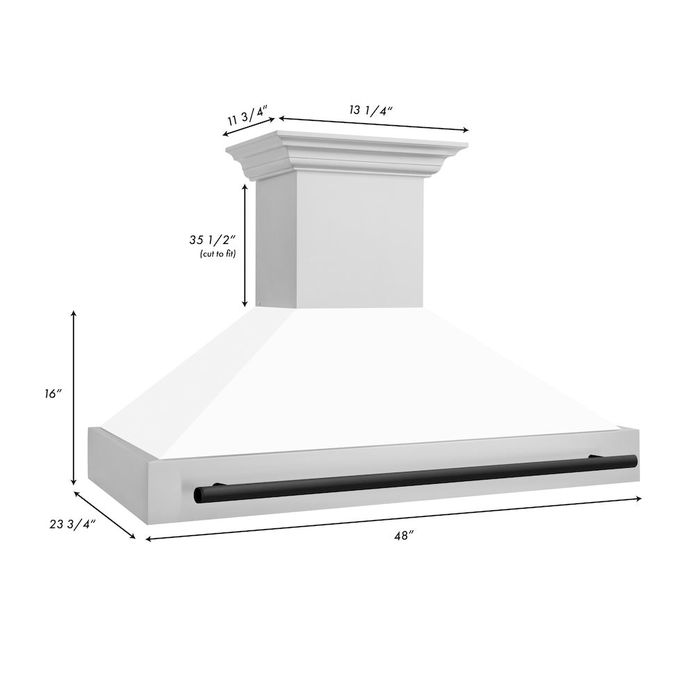 Autograph Edition 48 In. Stainless Steel Range Hood With White Matte Shell And Matte Black Handle 8654STZWM48MB