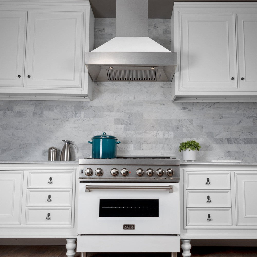 30 In. Ducted Satin Stainless Steel Wall Mount Range Hood With White Matte Shell 8654WM30