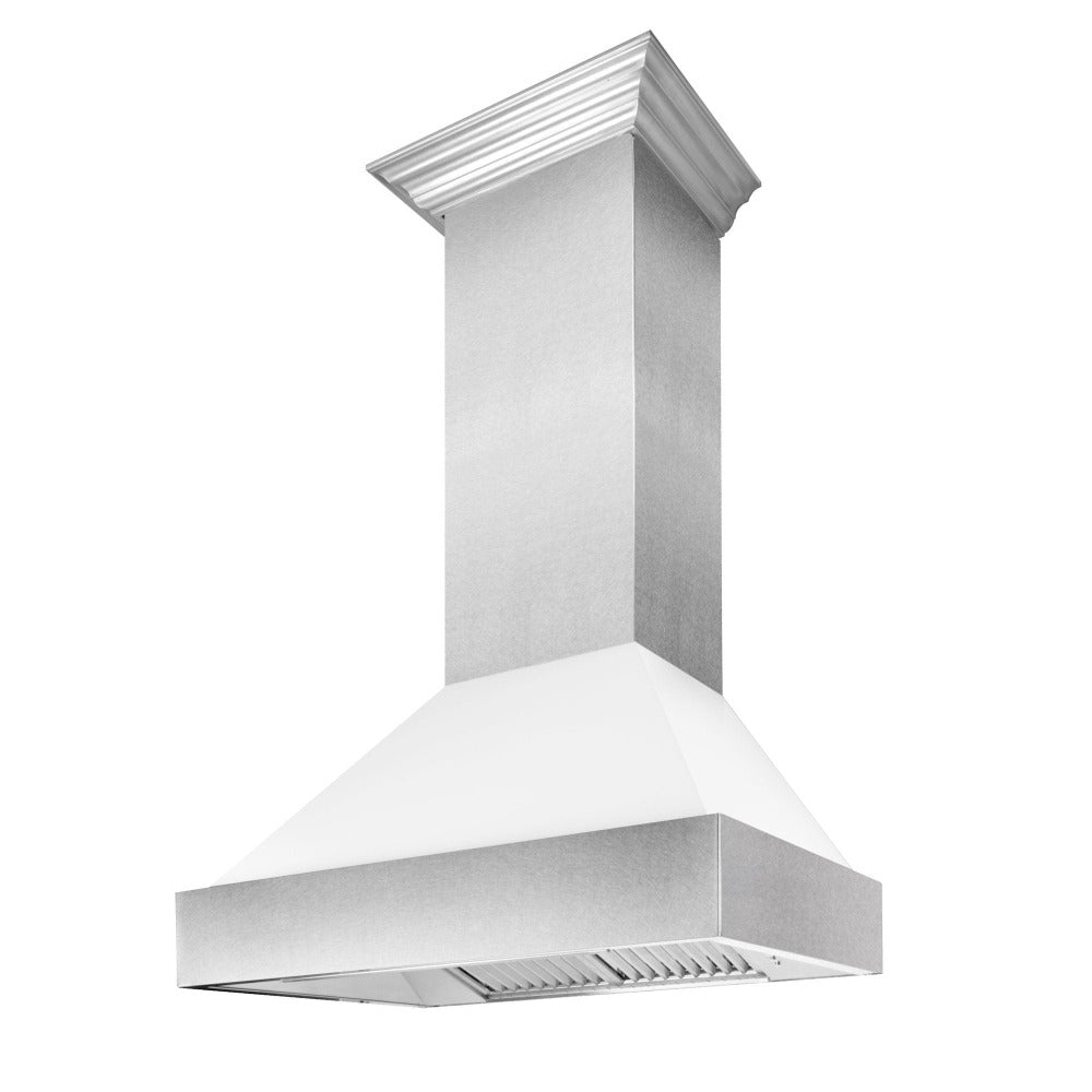 36 In. Ducted Satin Stainless Steel Wall Mount Range Hood With White Matte Shell 8654WM36