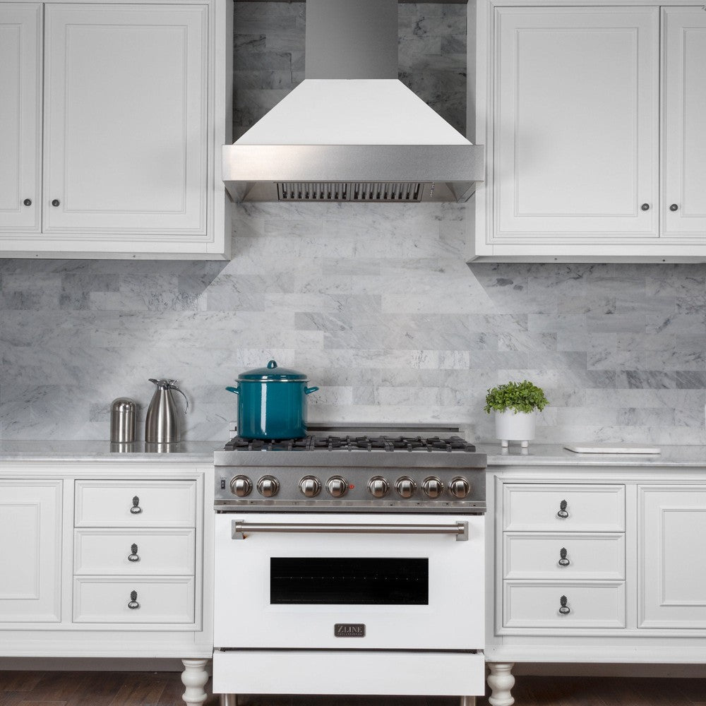 36 In. Ducted Satin Stainless Steel Wall Mount Range Hood With White Matte Shell 8654WM36