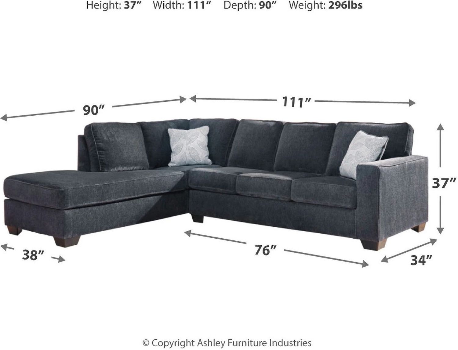 Altari 2-Piece LAF Sleeper Sectional With Chaise In Slate 87213S4