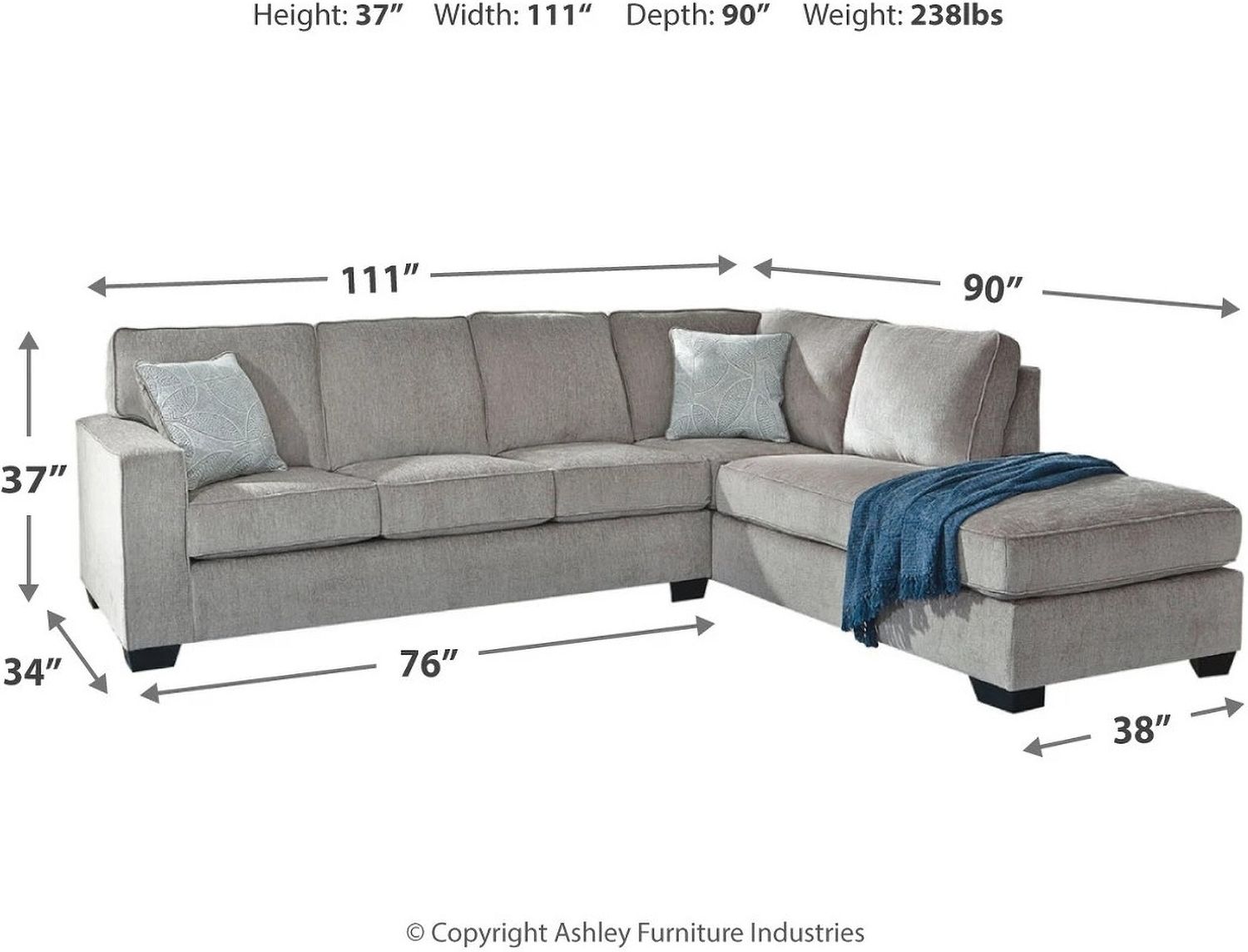 Altari 2-Piece RAF Sectional In Alloy 87214S2
