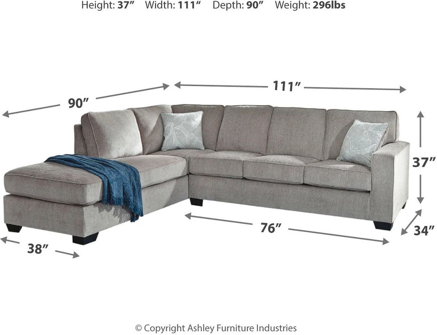 Altari 2-Piece LAF Sleeper Sectional With Chaise In Alloy 87214S4