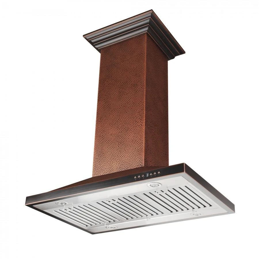 36 in. Designer Series Hand Hammered Copper Convertible Vent Island Mount Range Hood 8GL2HI36