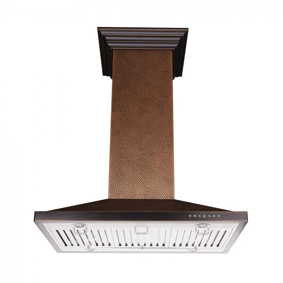 36 in. Designer Series Hand Hammered Copper Convertible Vent Island Mount Range Hood 8GL2HI36
