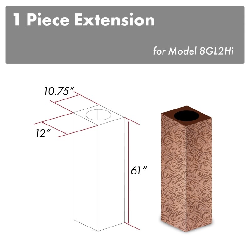 61" Hand Hammered Finished Chimney Extension for Ceilings up to 12.5 ft. (8GL2iH-E) 8GL2HIE, product image 3 of 4