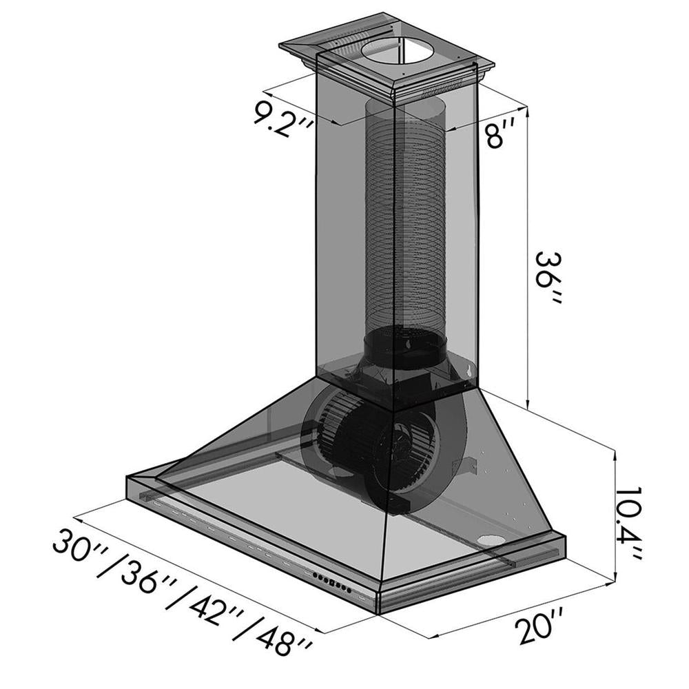 36 In. Designer Series Hand-hammered Copper Convertible Vent Wall Mount Range Hood 8KBH36