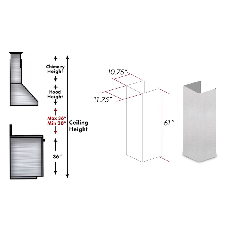 61" Chimney Extension for Ceilings up to 12.5 ft. 8KESE