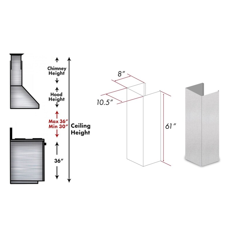 61" Chimney Extension for Ceilings up to 12.5 ft. 8KF2SE