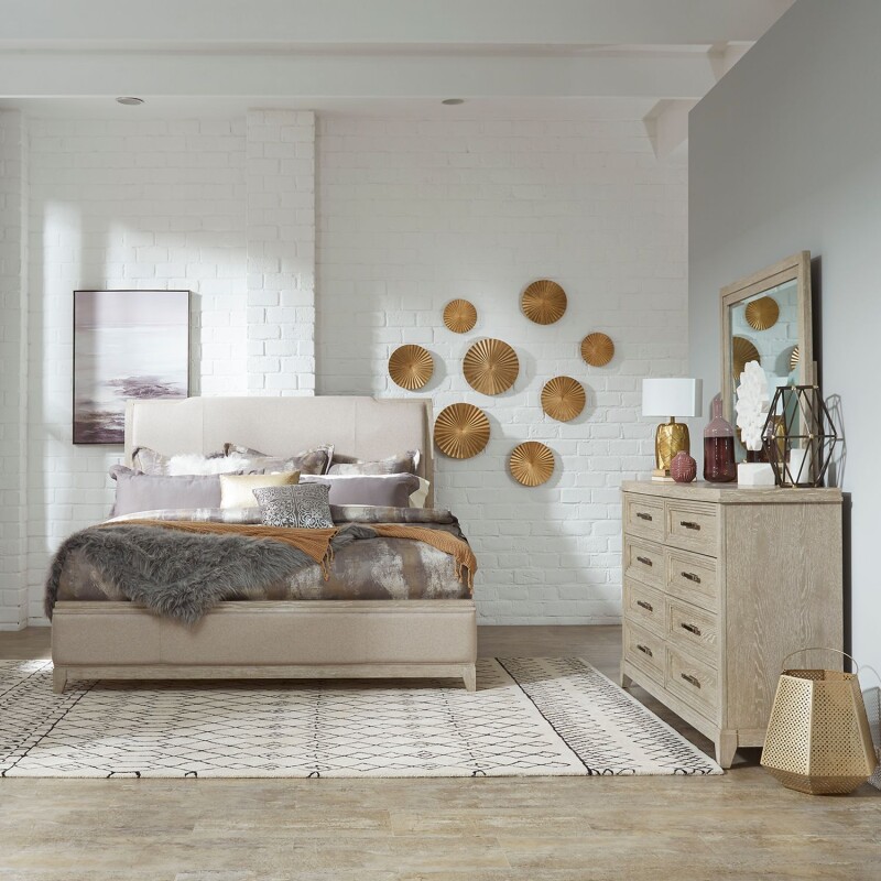 Belmar King Uph Bed, Dresser & Mirror 902BRKUBDM