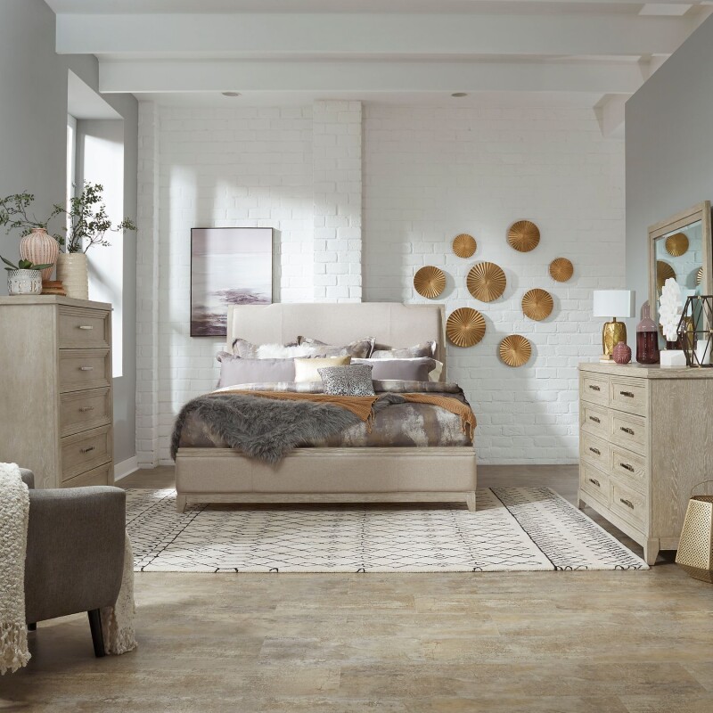 Belmar Queen Uph Bed, Dresser & Mirror, Chest 902BRQUBDMC
