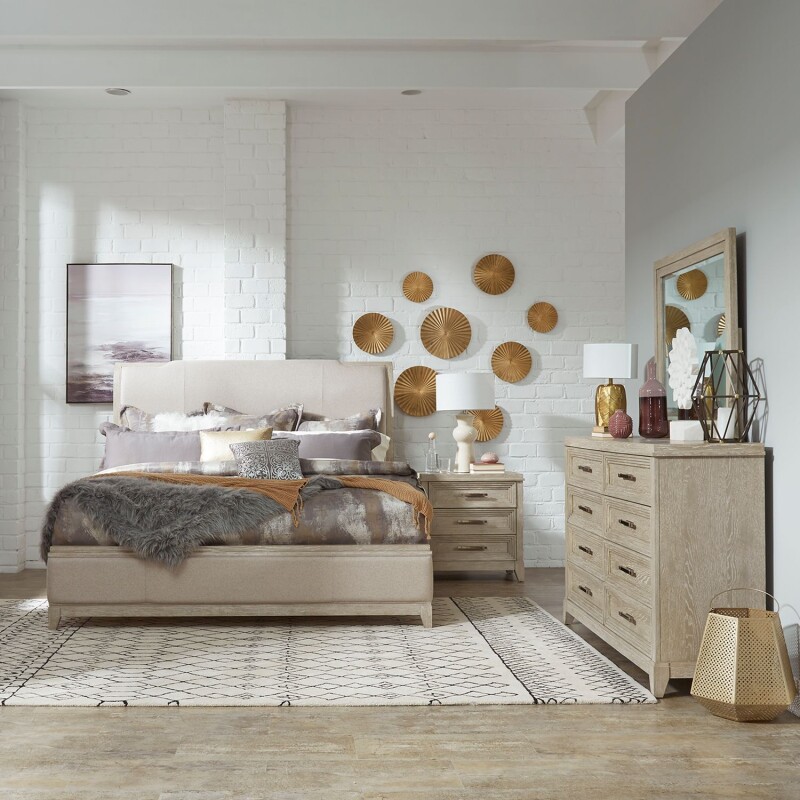 Belmar Queen Uph Bed, Dresser & Mirror, Night Stand 902BRQUBDMN