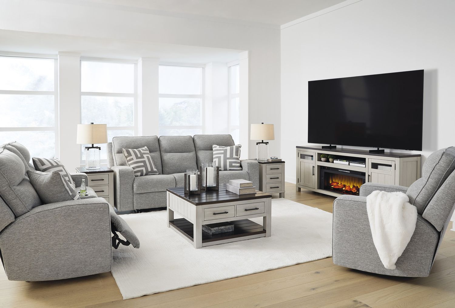 Biscoe Pewter Power Reclining Sofa 9050315