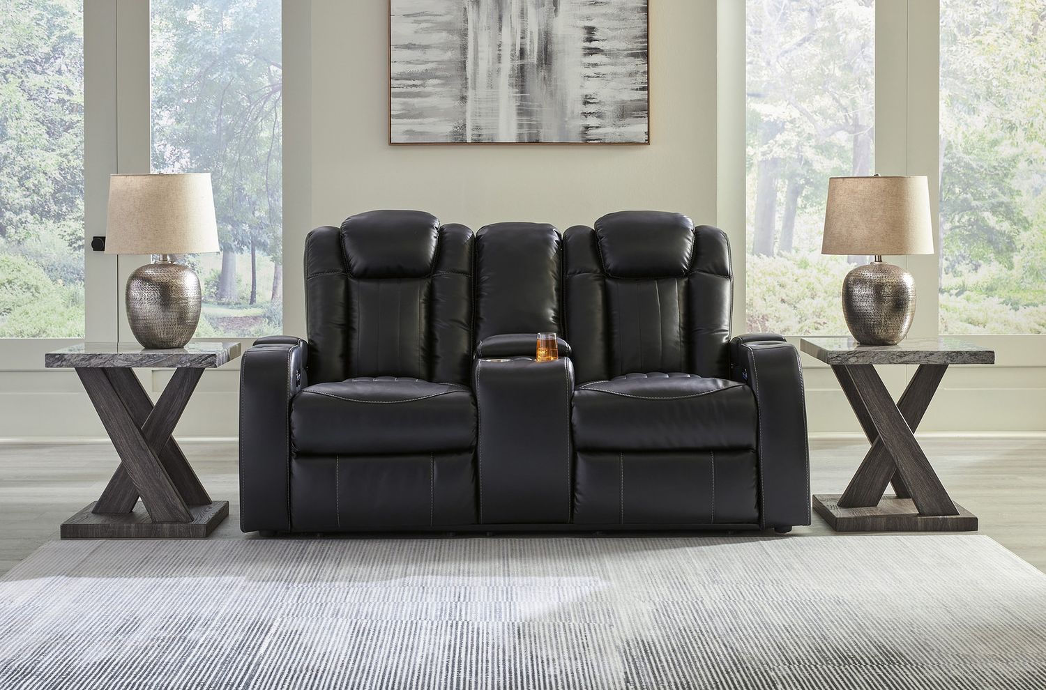 Caveman Den Power Reclining Loveseat With Console In Midnight 9070318