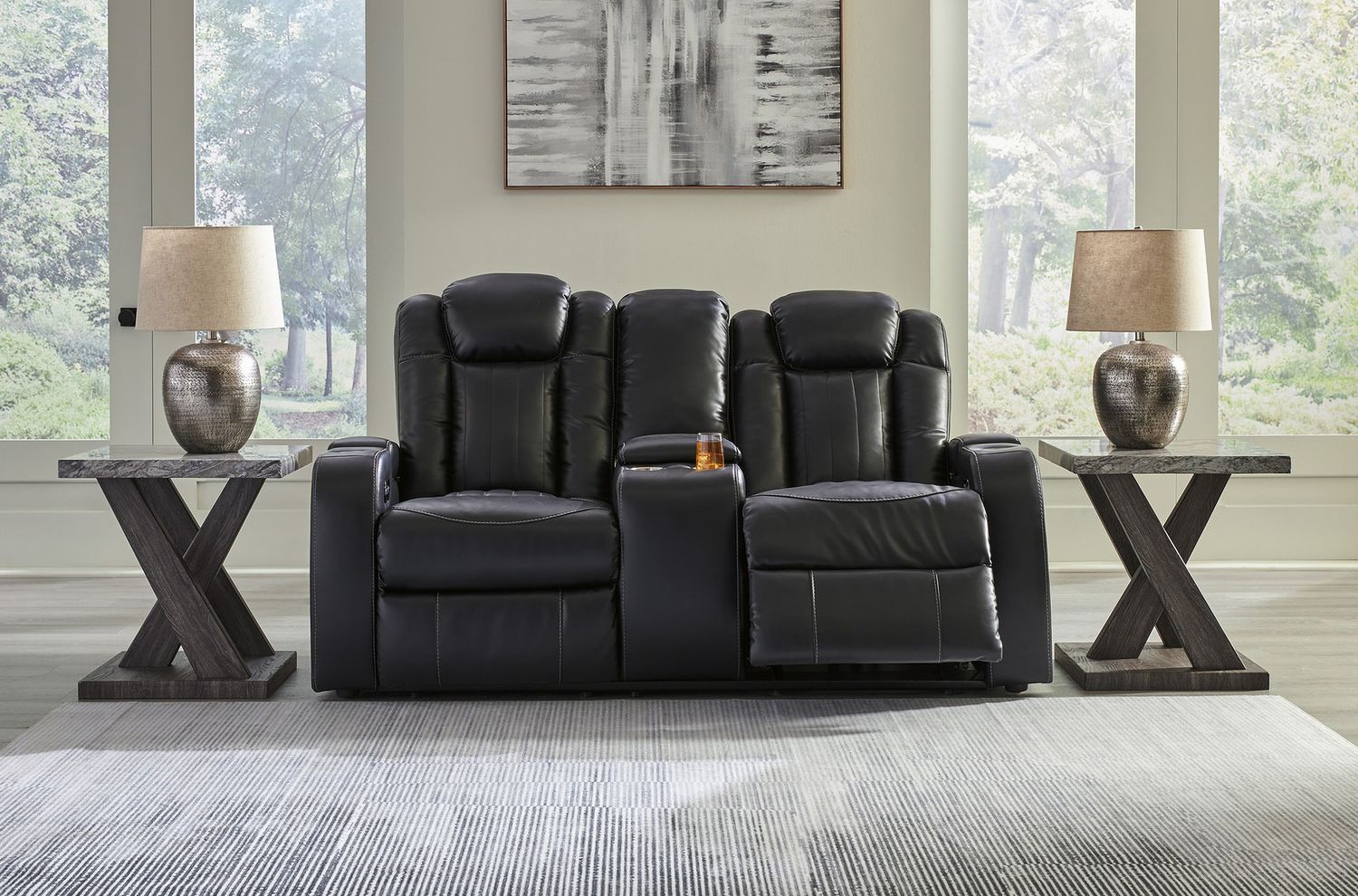 Caveman Den Power Reclining Loveseat With Console In Midnight 9070318