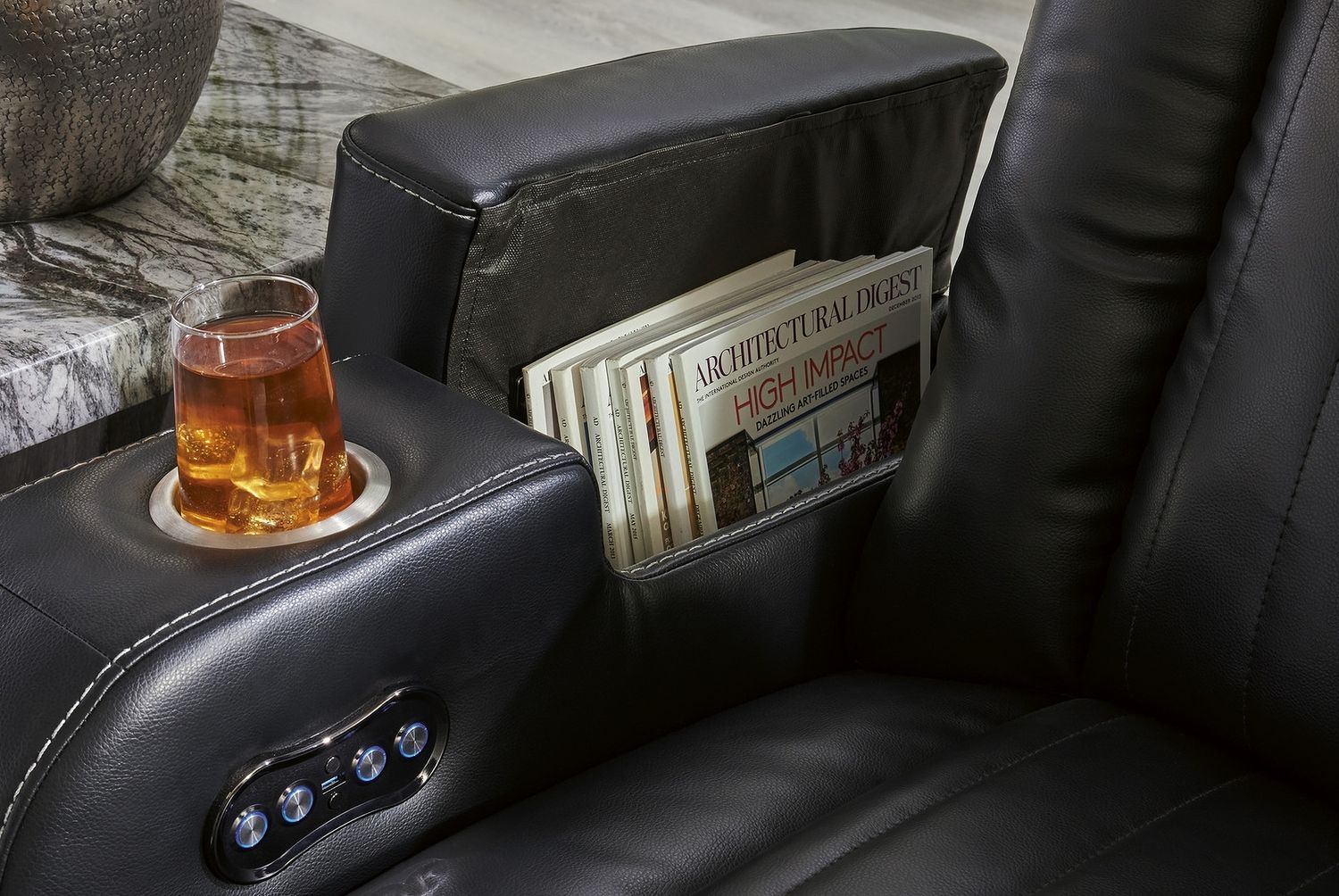 Caveman Den Power Reclining Loveseat With Console In Midnight 9070318