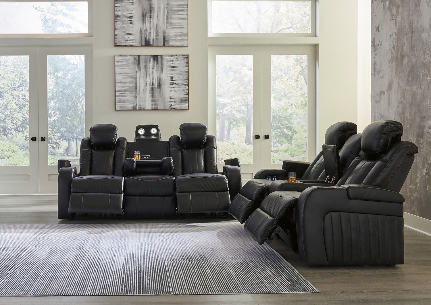 Caveman Den Power Reclining Loveseat With Console In Midnight 9070318