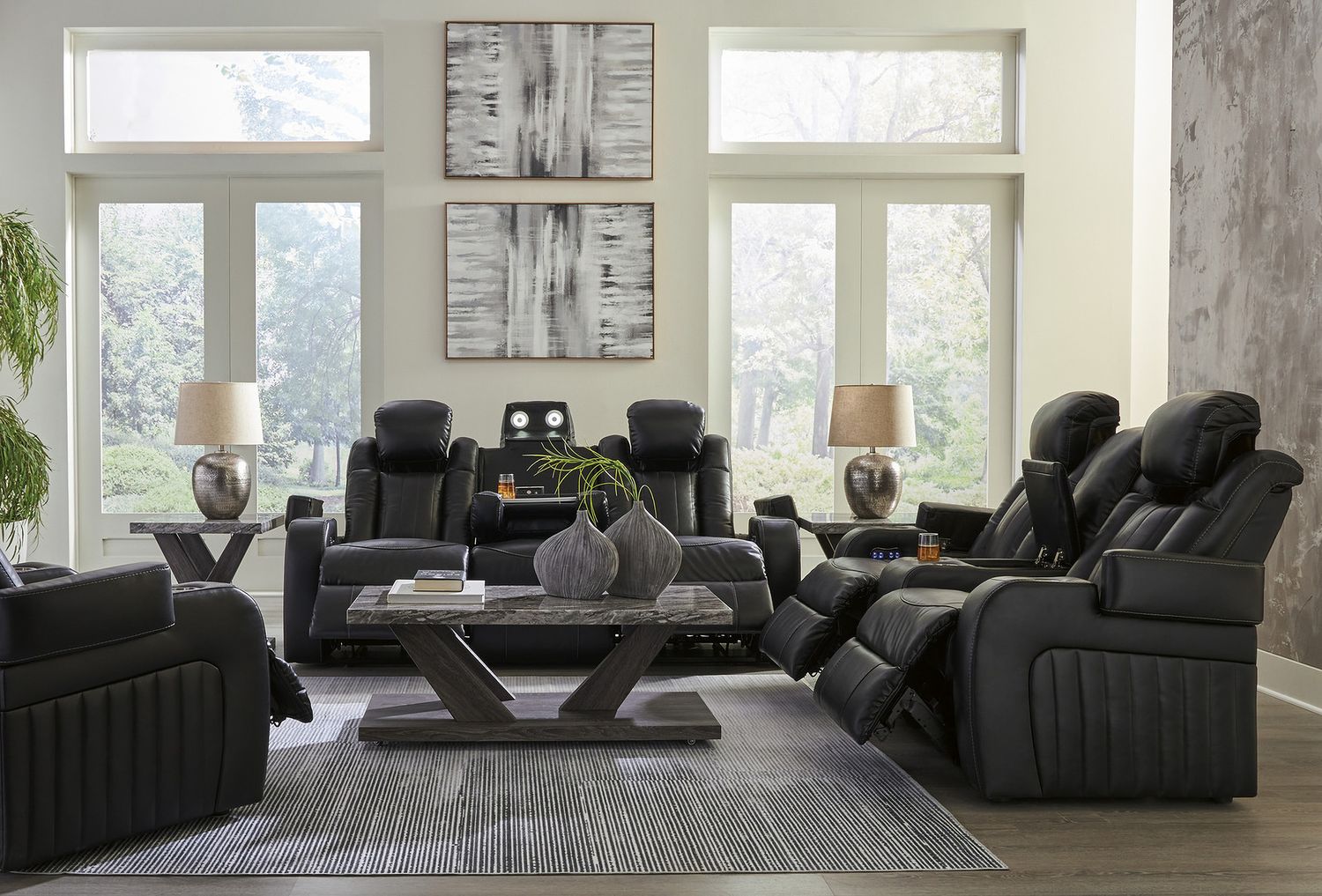 Caveman Den Power Reclining Loveseat With Console In Midnight 9070318