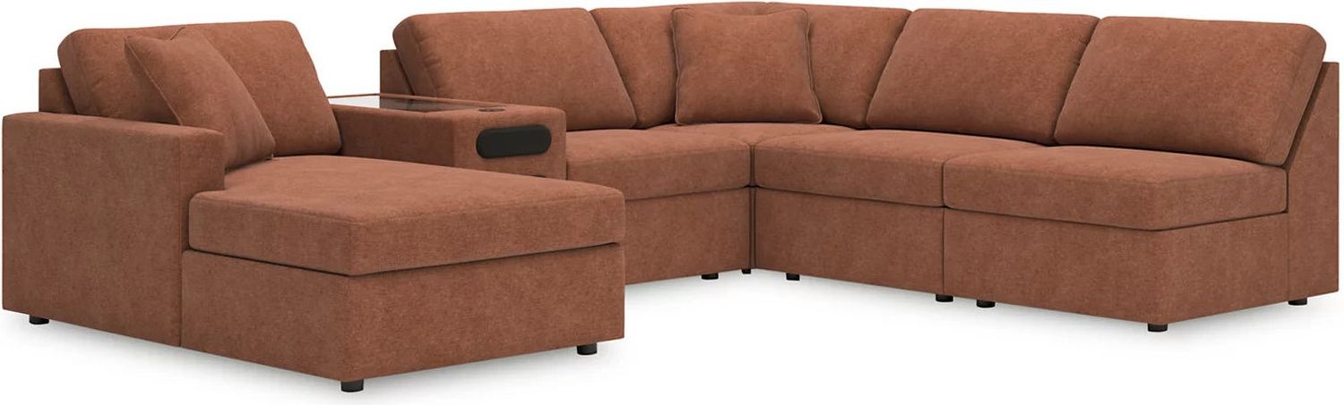 Modmax 6-Piece LAF Sectional with Audio Console In Spice 92102S24