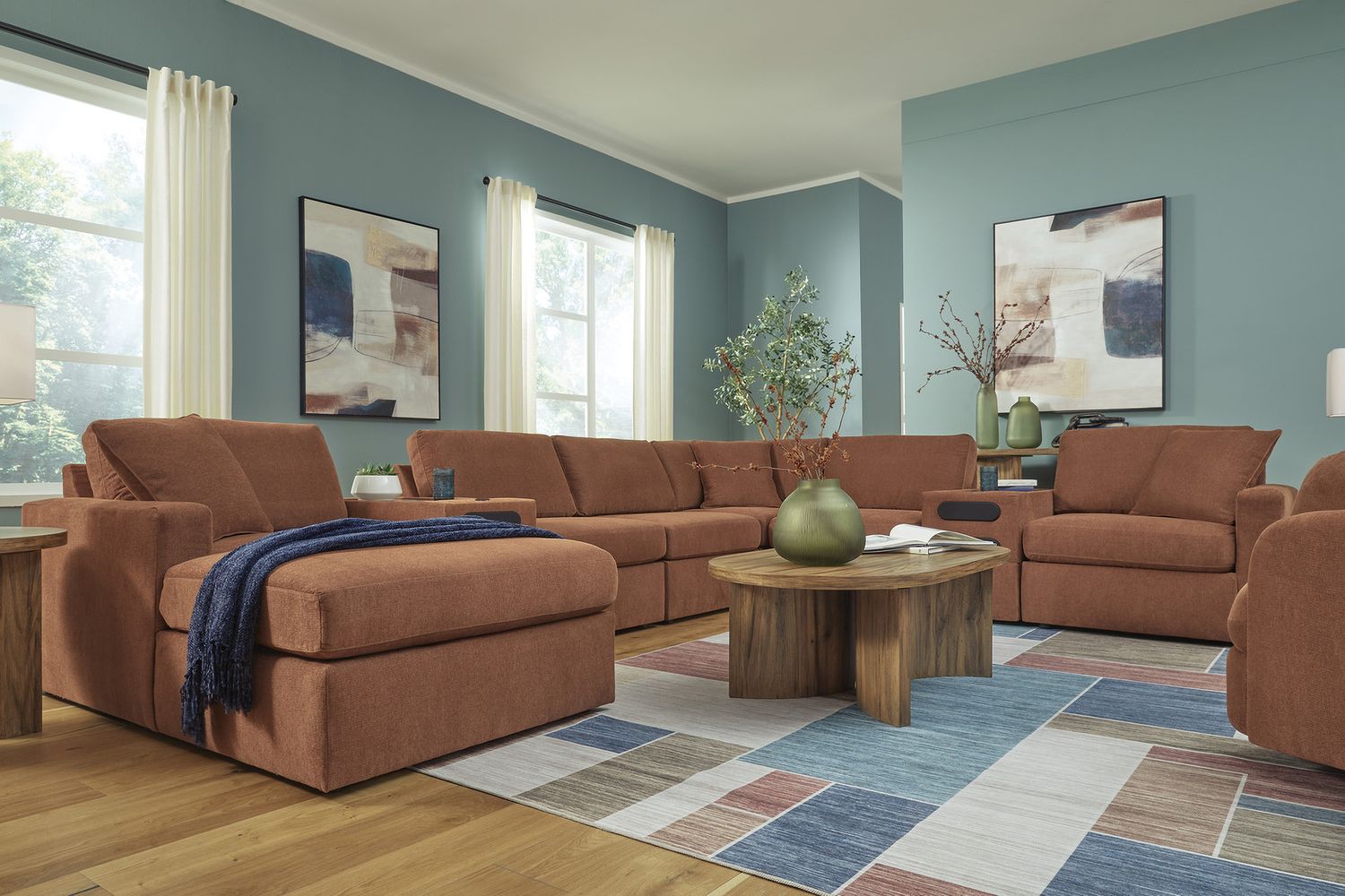 Modmax 8-Piece LAF Sectional with Audio System and Chaise In Spice 92102S47