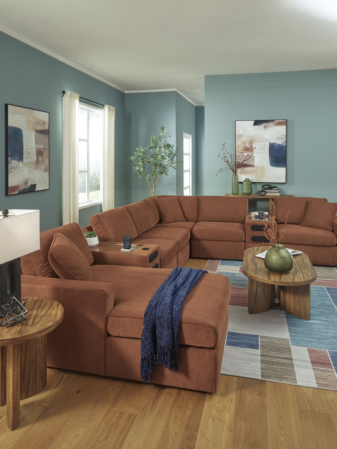 Modmax 8-Piece LAF Sectional with Audio System and Chaise In Spice 92102S47