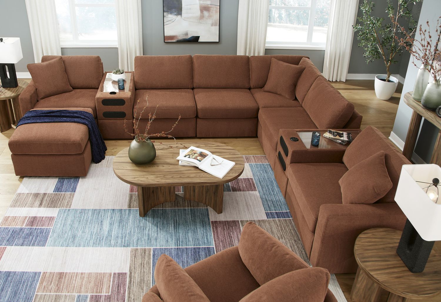 Modmax 8-Piece LAF Sectional with Audio System and Chaise In Spice 92102S47