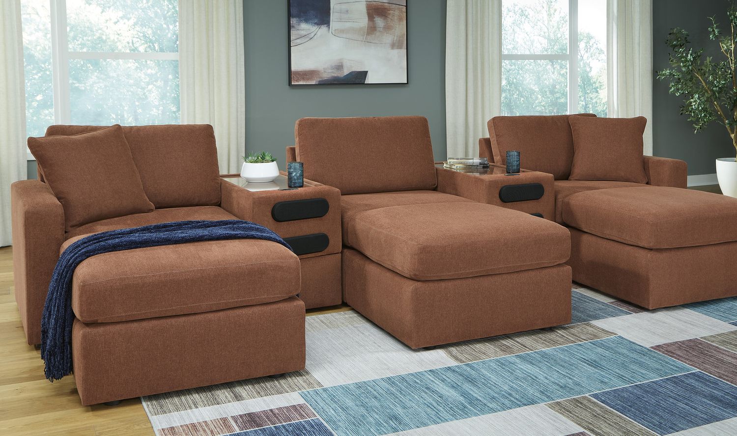 Modmax 8-Piece LAF Sectional with Audio System and Chaise In Spice 92102S47
