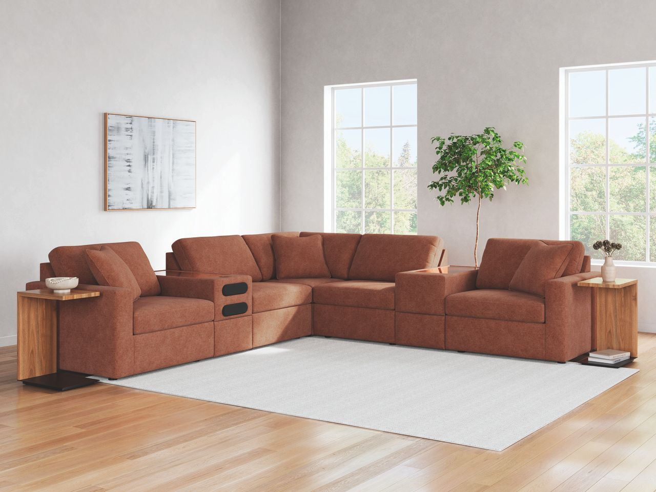 Modmax 7-Piece Balanced Sectional with Audio and Storage Consoles In Spice 92102S69