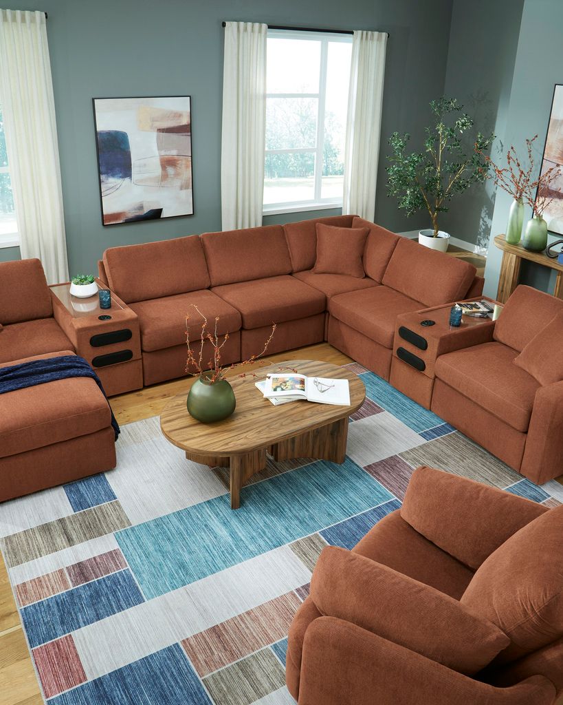 Modmax 7-Piece Balanced Sectional with Audio and Storage Consoles In Spice 92102S69