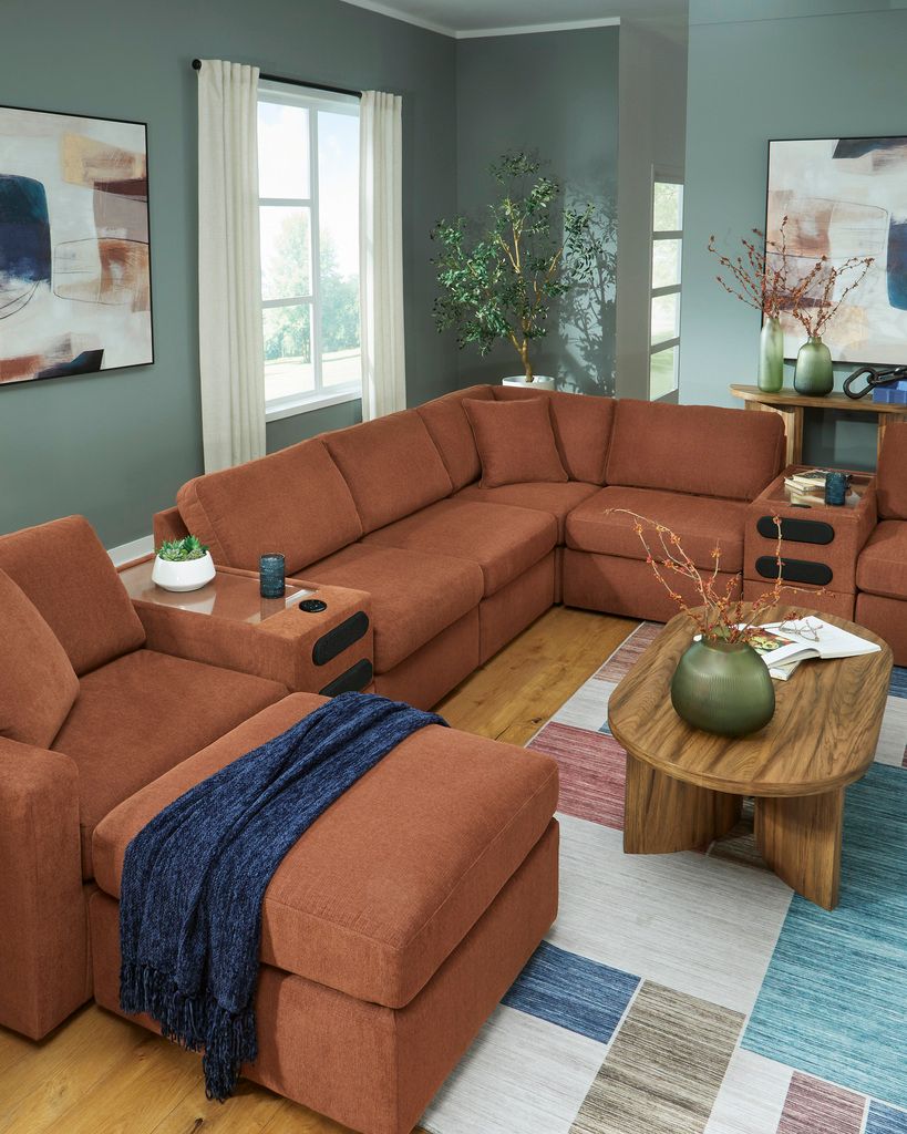 Modmax 7-Piece Balanced Sectional with Audio and Storage Consoles In Spice 92102S69