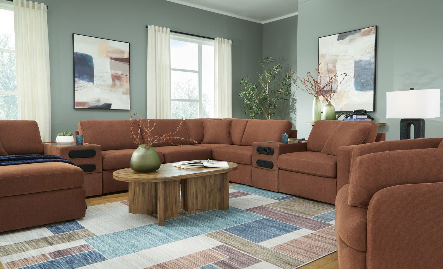 Modmax 6-Piece RAF Sectional with Audio Console and Ottoman In Spice 92102U10