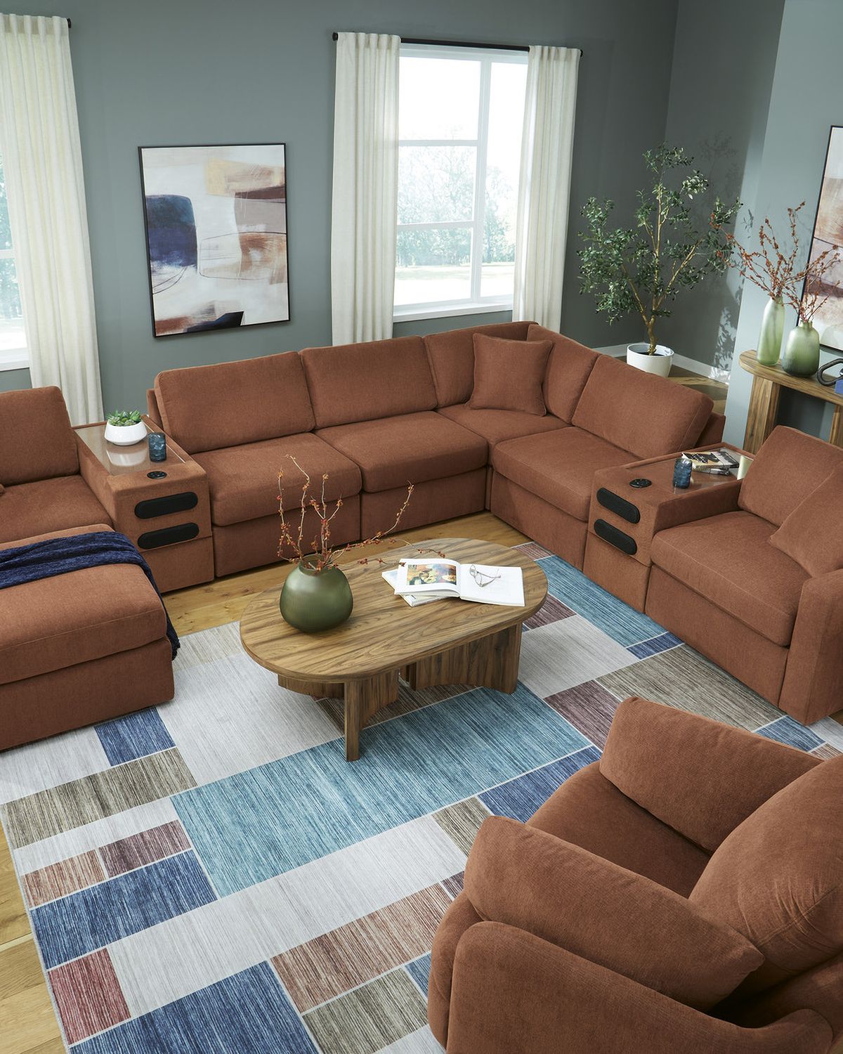 Modmax 6-Piece RAF Sectional with Audio Console and Ottoman In Spice 92102U10