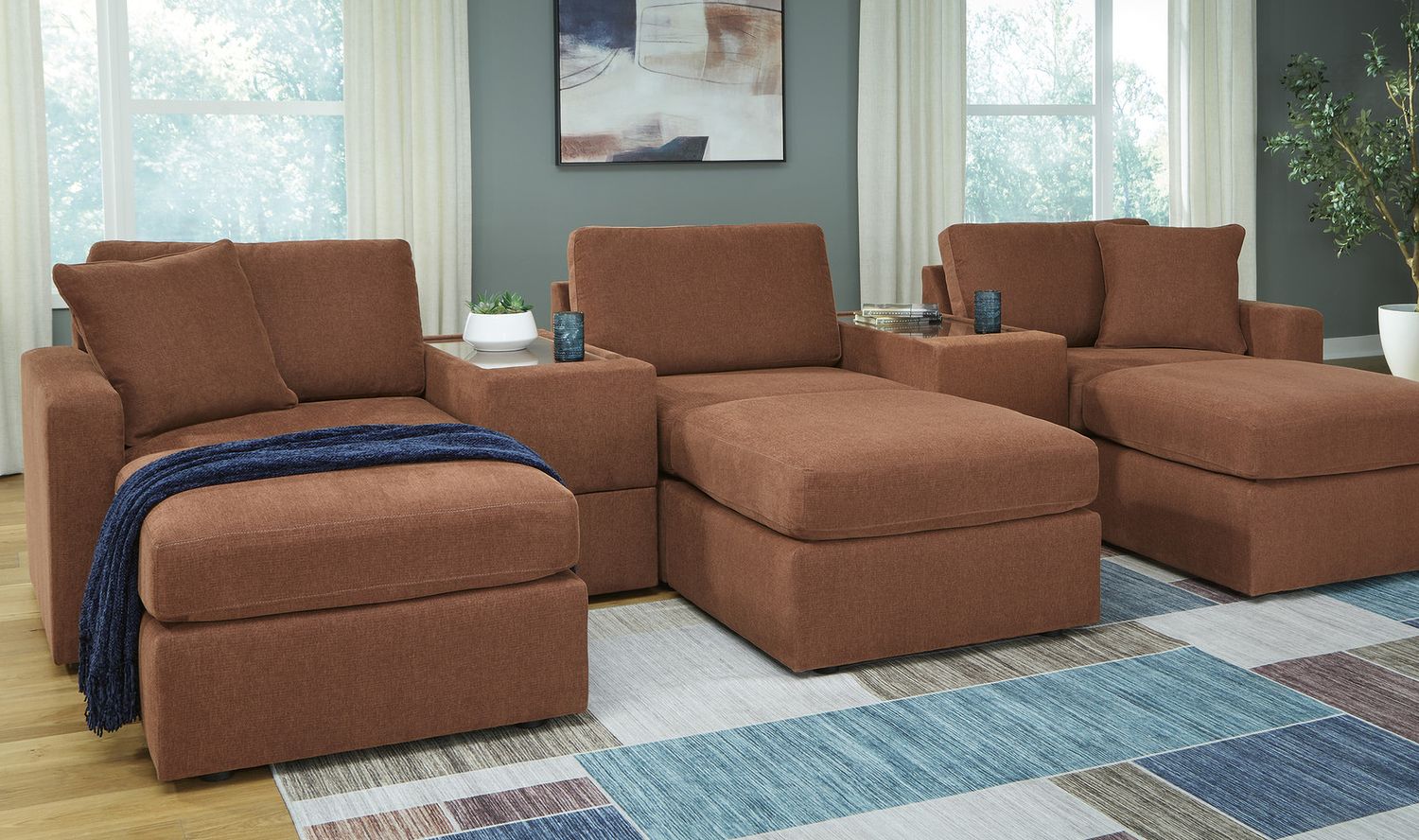 Modmax 6-Piece LAF Sectional with Console and Ottoman In Spice 92102U6