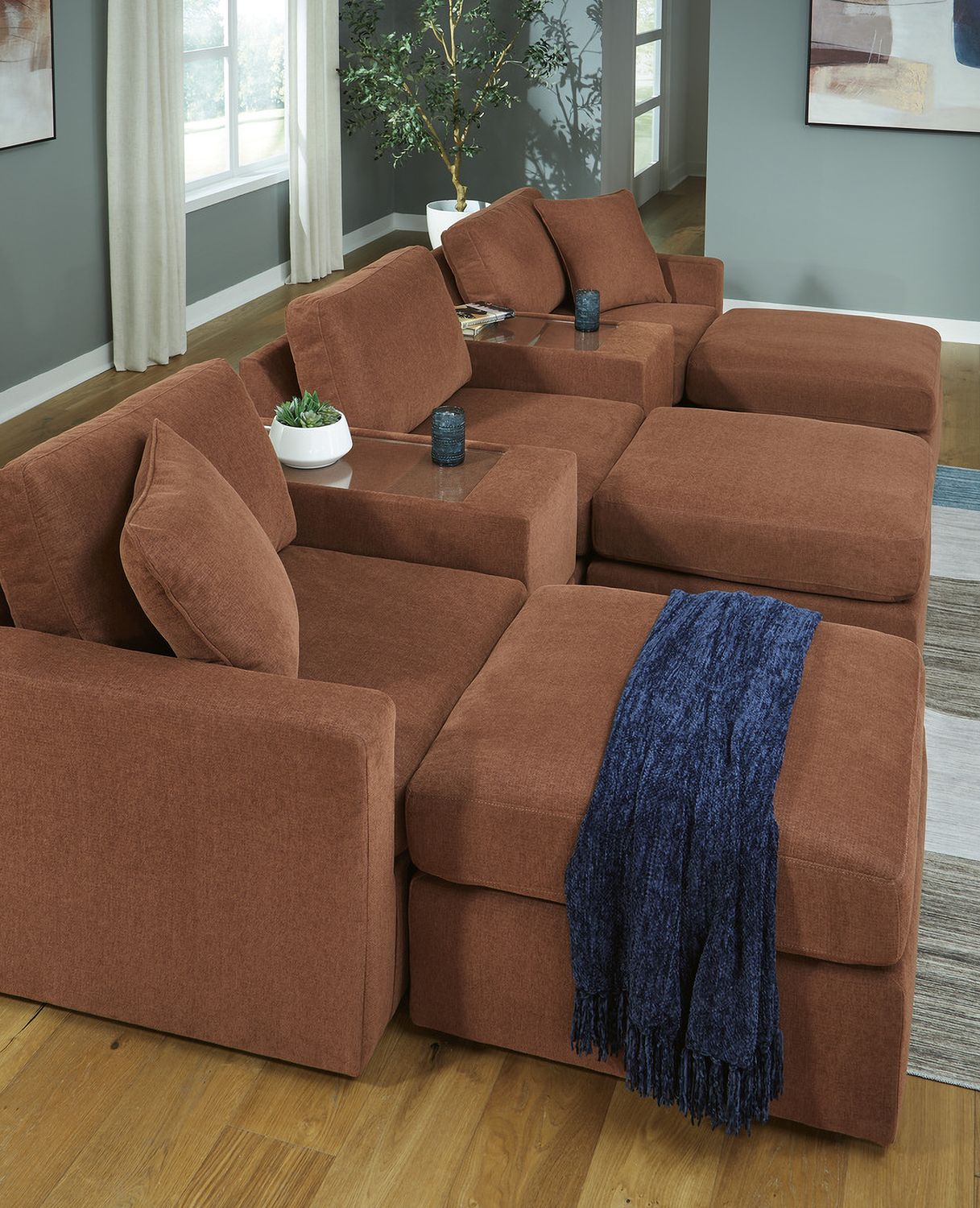 Modmax 6-Piece RAF Sectional with Console and Ottoman In Spice 92102U7